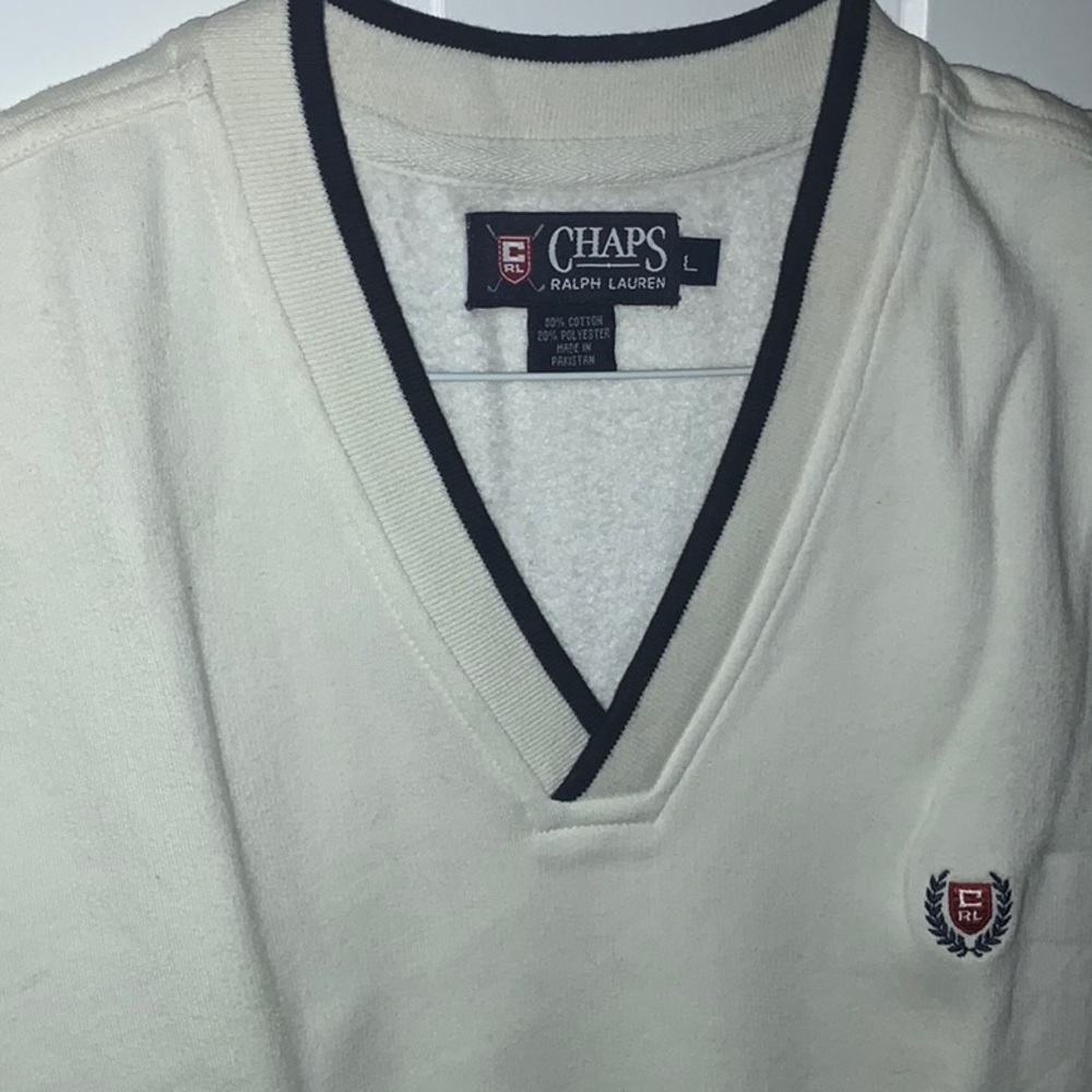 NWOT! Chaps Golf Vest. White with blue trim. Knit bottom. Size Large.